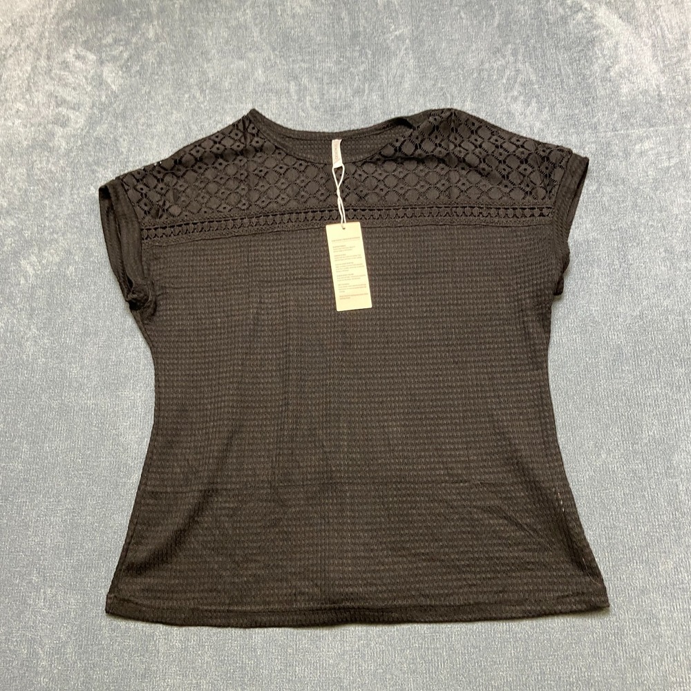 Dokotoo Top Womens Large Black Short Sleeve Round Neck Casual Waffle Knit